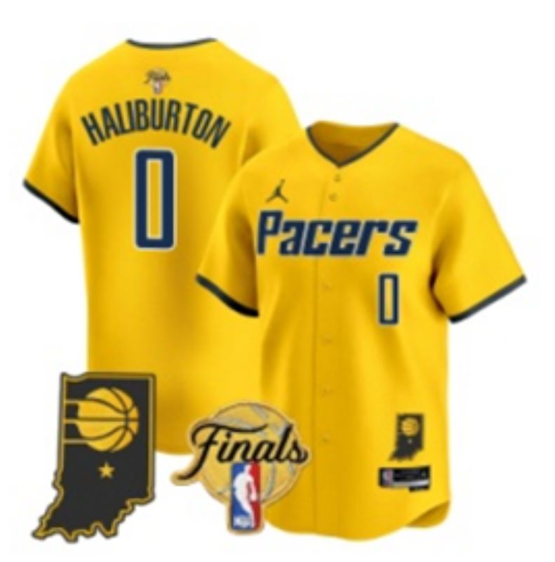 Men 2025 Indiana Pacers #0 Haliburton Yellow Joint Name NBA Jersey style 5